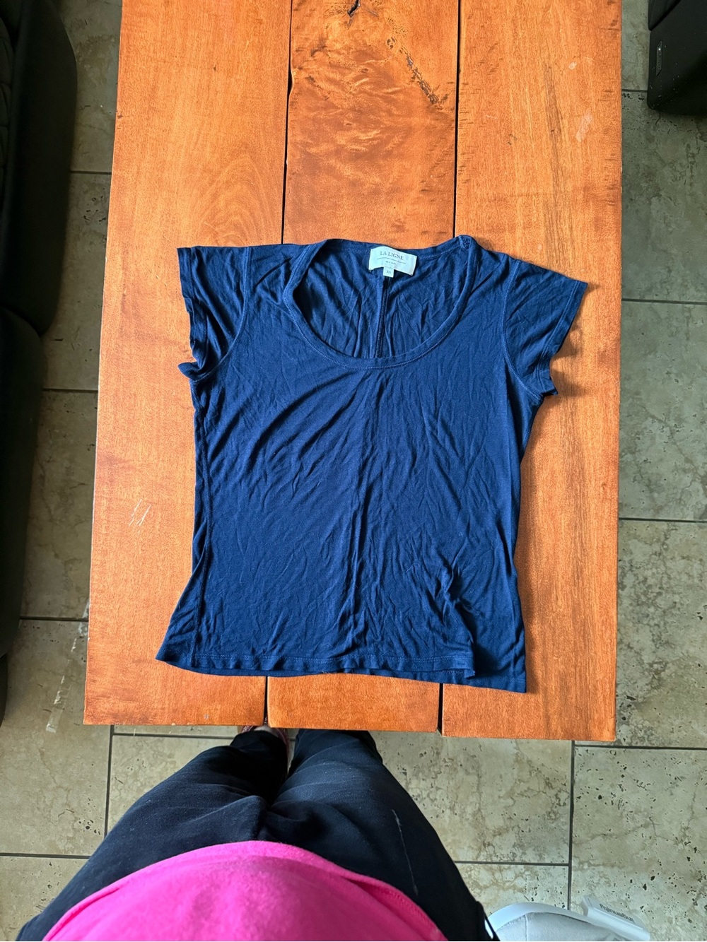 La Ligne deep blue Short Sleeve Scoop Neck Tee